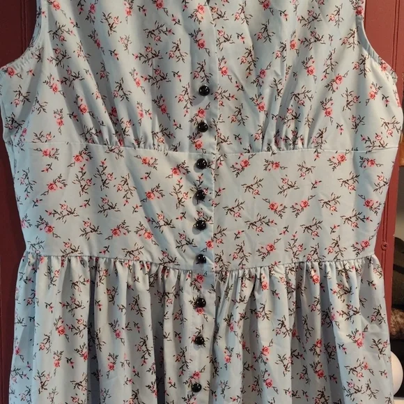Retro Inspired Ditzy Floral A Line Blue Dress XL - Picture 5 of 6